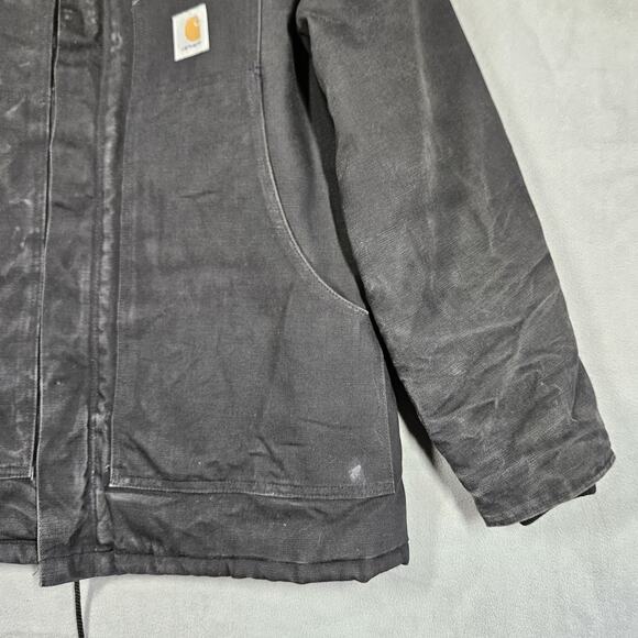 VTG Carhartt C01 Chore Coat Jacket 44 Made in USA Black Quilted Lined Distressed - Picture 5 of 16